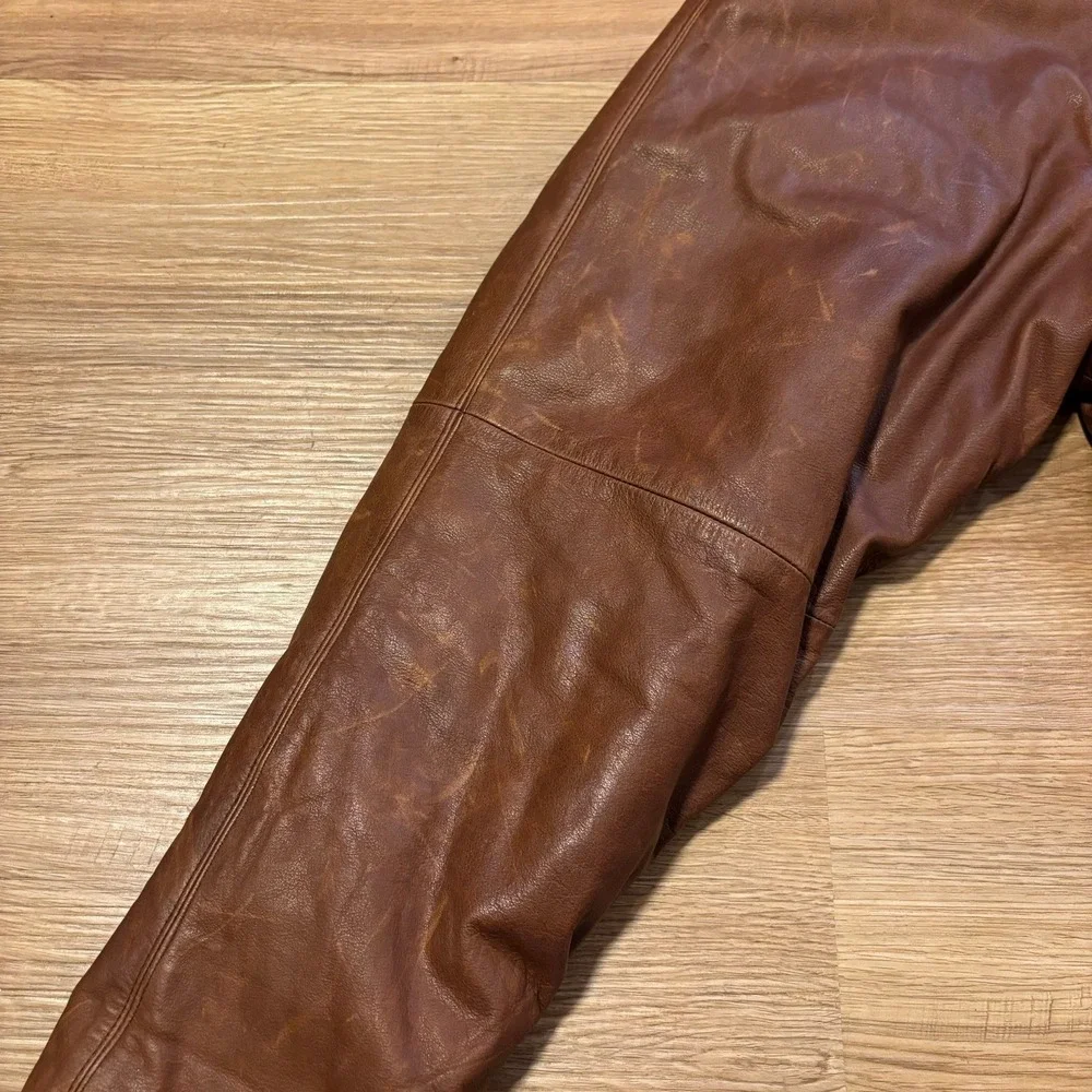 Vintage‎ Eddie Bauer Leather Goose Down Jacket Men's L Parka Coat Brown 80s 90s